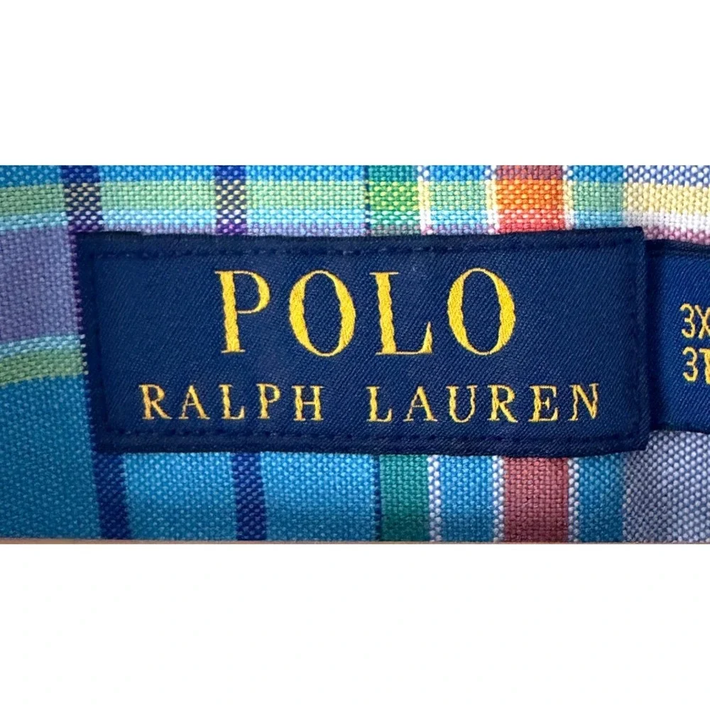Polo Ralph Lauren Mens Plaid Button Down Shirt 3XLT Big & Tall Flesh Pony Multi